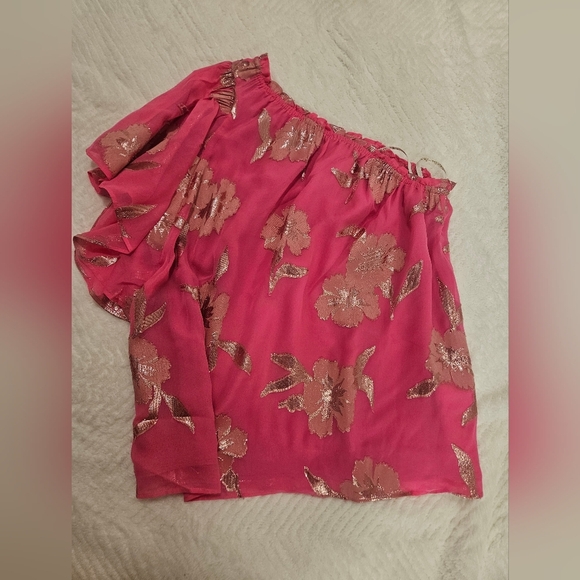 Lilly Pulitzer Sarahleigh One Shoulde Silk Top Blouse, Pink, Feminine, - Picture 6 of 11